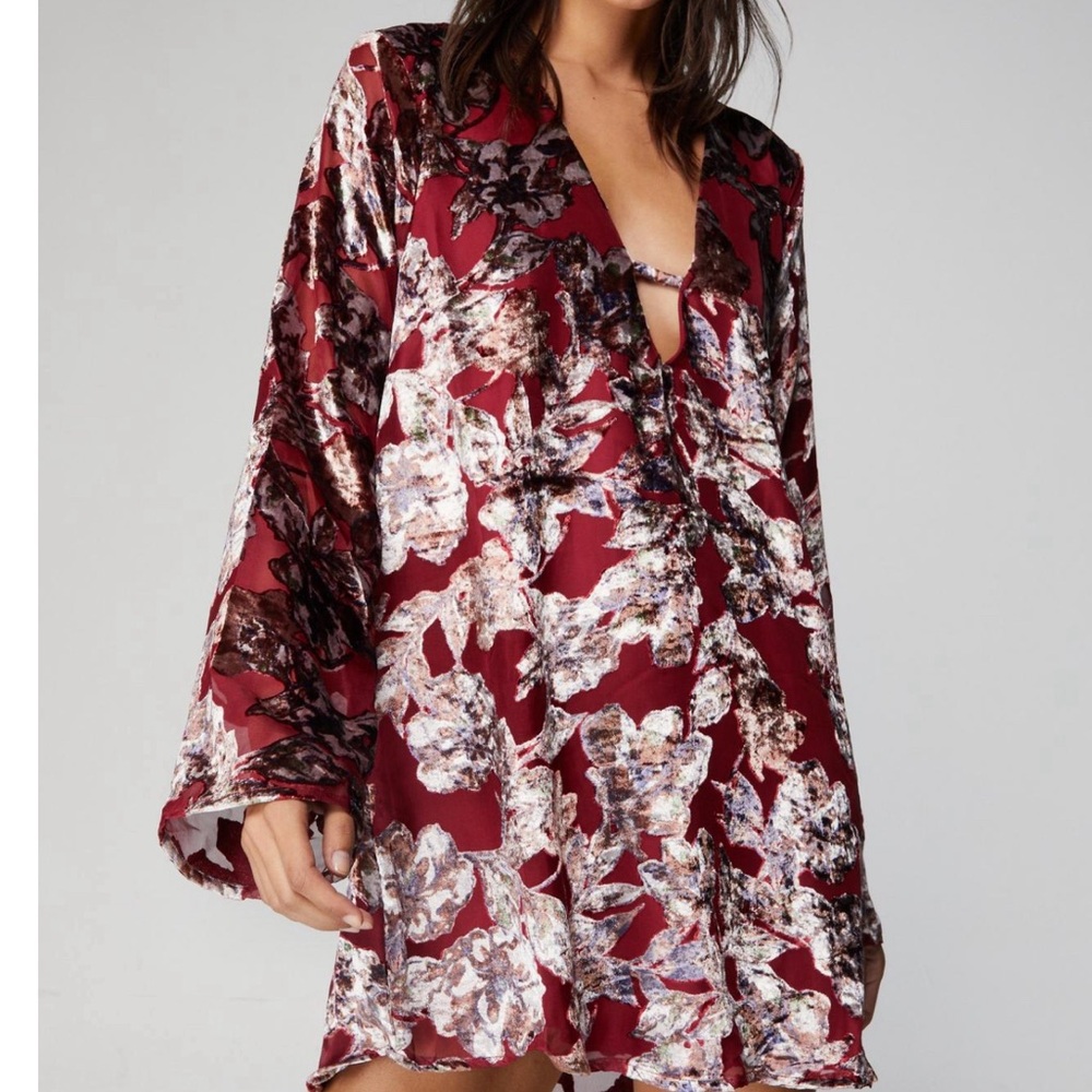 Nasty gal Floral Devore V Neck Mini Dress